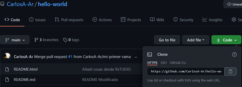 Copiar la liga del repositorio en GitHub